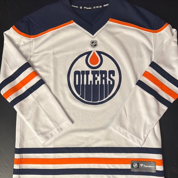 Fanatics White and Orange Kids Oilers Jersey - Picture 1 of 4